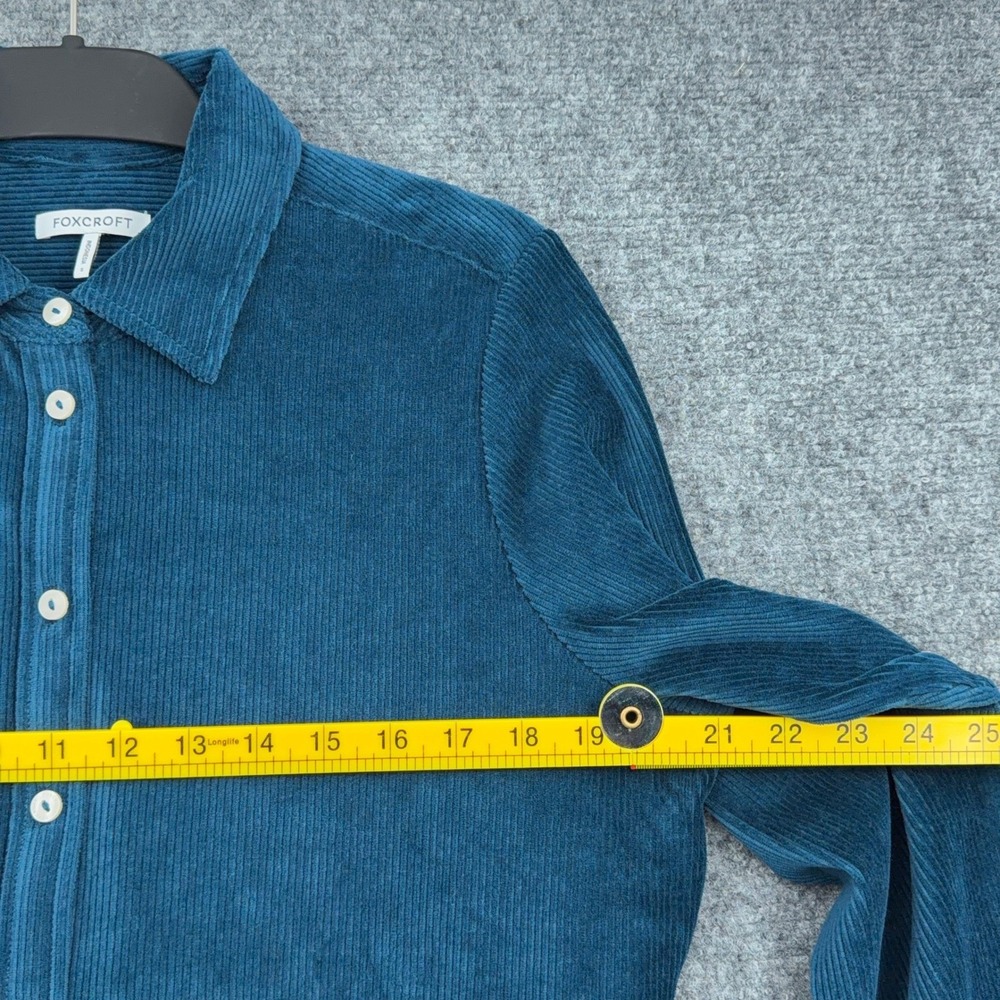 Foxcroft Corduroy Button Down Shirt Womens S Cotton Blend Teal Blue - Picture 5 of 7